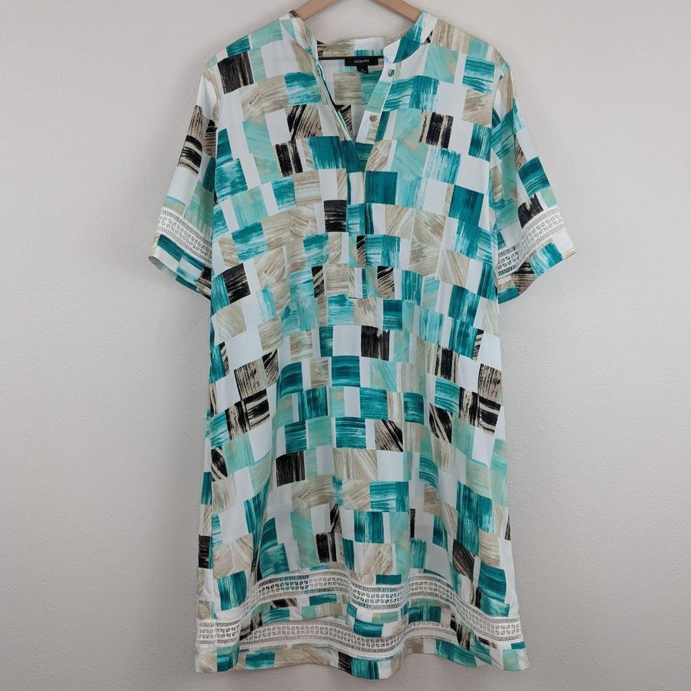 Alfani white multi square print shirt dress 16